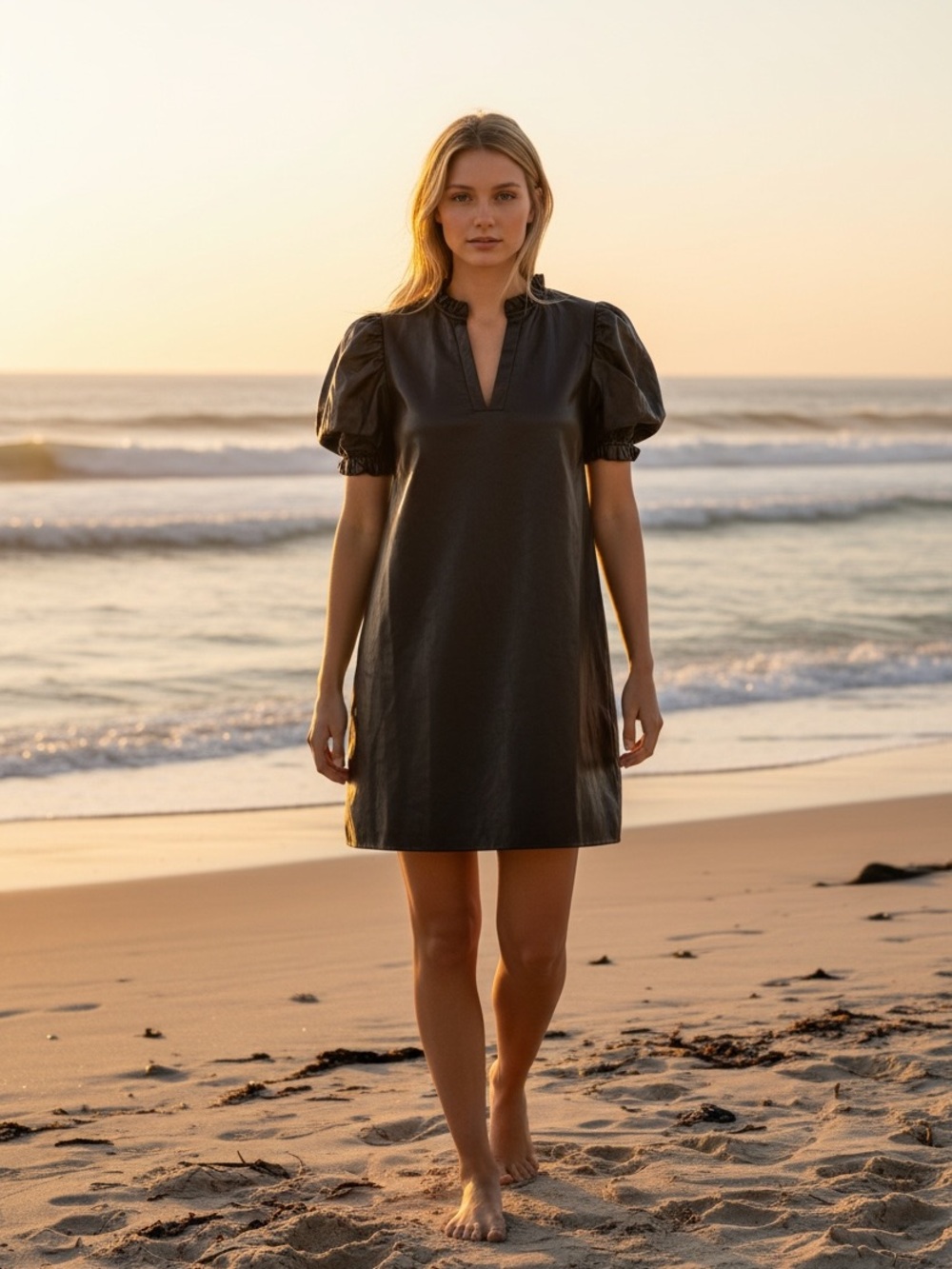 entro Black Puff-Sleeve Mini Dress
